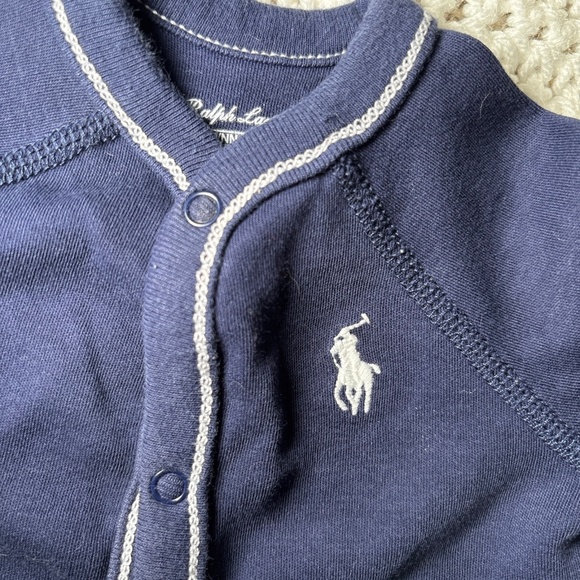 Ralph Lauren Polo Baby Outfit Newborn Navy Blue Matching Hat - Picture 5 of 5